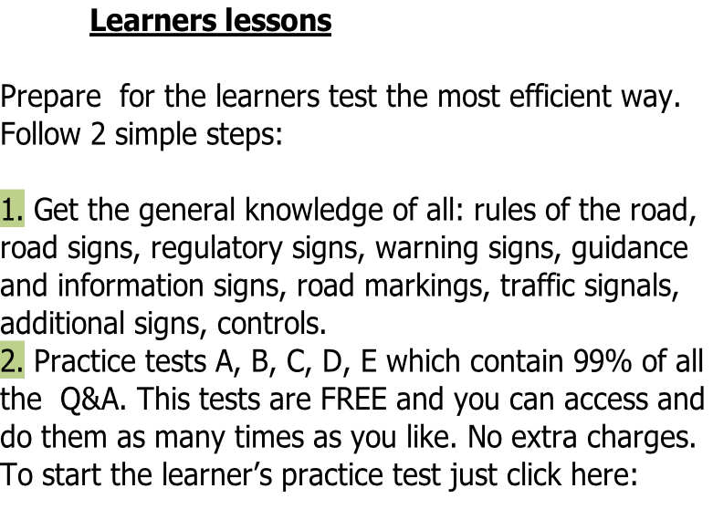 Learners lessons directions